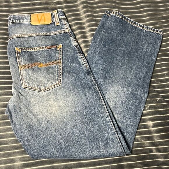 🔥🔥Nudie Jean Co Jeans “Sleepy Sixten”Celestial Orange Button Fly - 31x30 - EUC - Picture 1 of 13